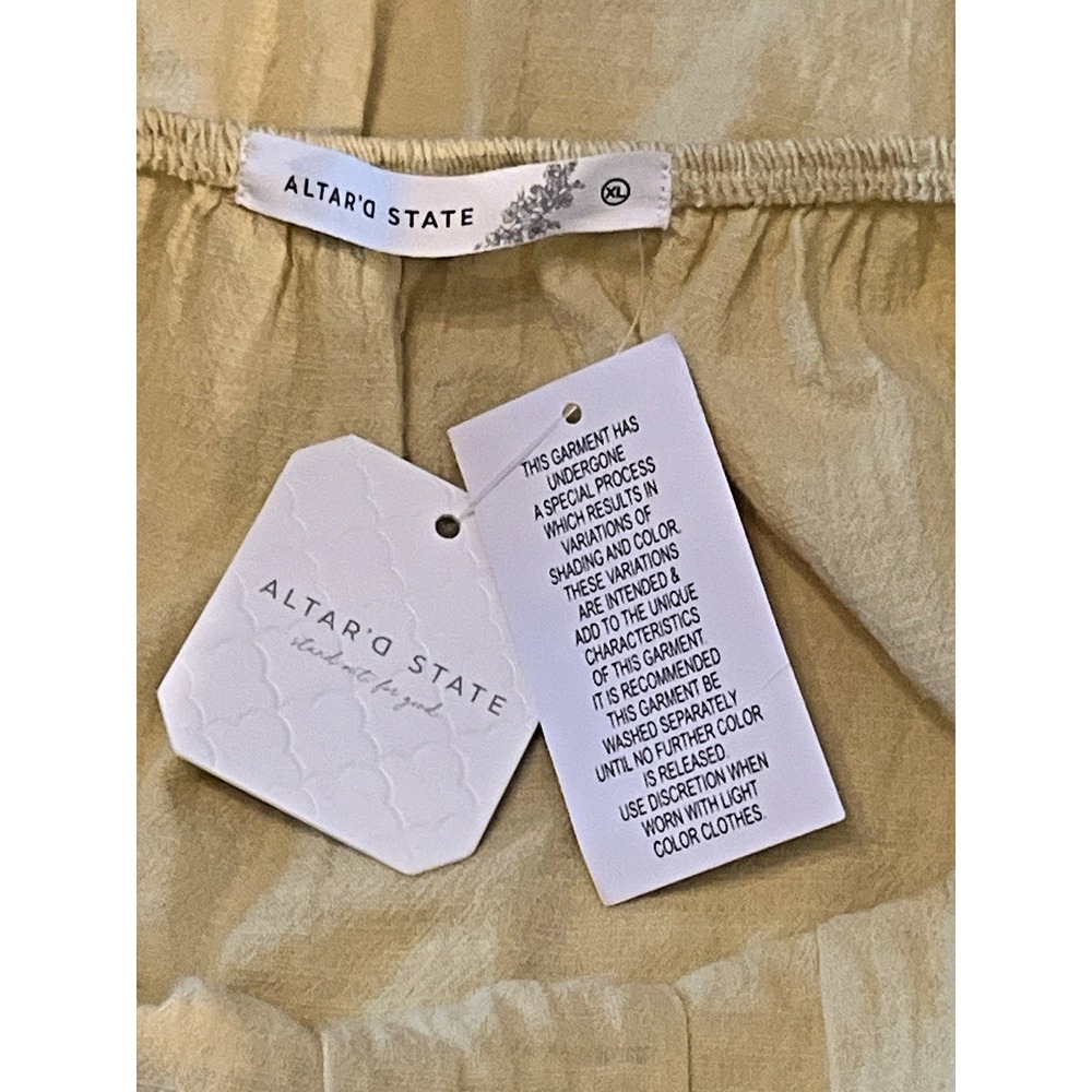 Altar'd State Yellow Tiered Boho Dress XL Crochet Lace Open Back Tie Sundress - Picture 6 of 6